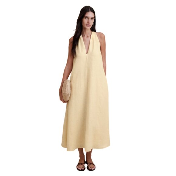 Banana Republic Butter Yellow Cream Pauline Linen Midi Dress. Size M. NEW. - Picture 9 of 9